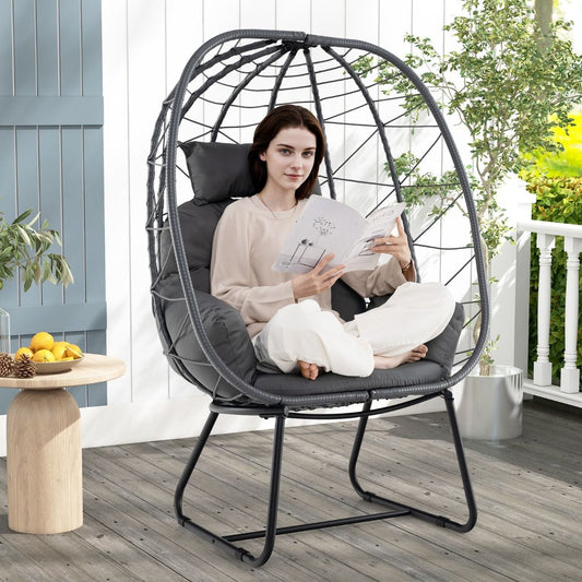 Fauteuil de détente Coast Rotan - forme ovale surdimensionnée - coussin amovible - gris