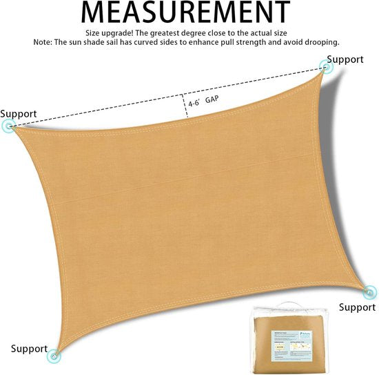 Voile d'ombrage rectangulaire - Protection UV - 1 pièce - Sable - 2x3m