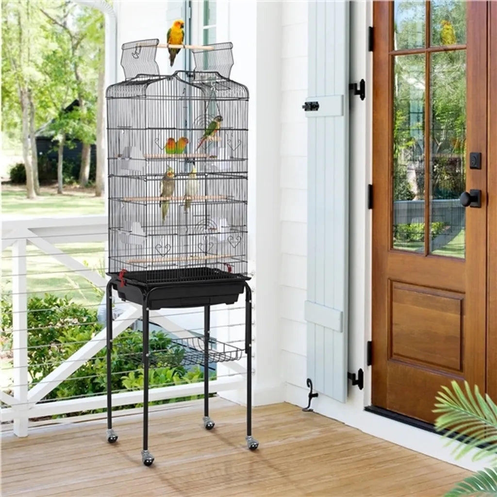 Cage à oiseaux Yaheetech XXL avec support et aire de jeux - Noir - 46 x 35 x 150,5 cm