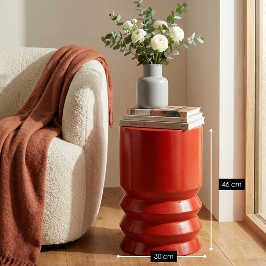 Table d'appoint Mica Decorations Mart – Table d'appoint ronde – Petite table – Table basse – Table d'appoint pour salon – Peut également servir de table à plantes ou de support pour plantes – Métal – 46 x 30 cm – Rouge