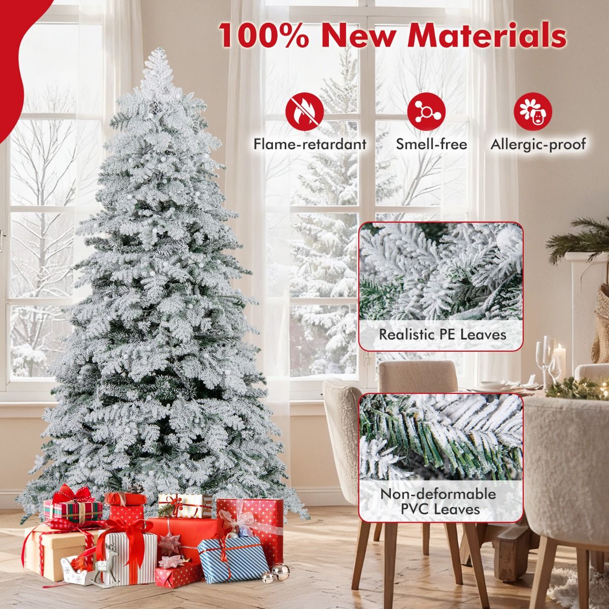 Coast Artificial Christmas Tree 180 cm Green/White - Snowy with 260 LED Lights - Foldable & Pre-assembled