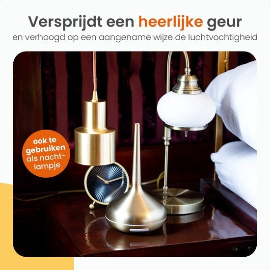 Goliving Diffuseur d'arômes - Humidificateur - Aromathérapie - 2 huiles essentielles incluses - 10 couleurs LED - Diffuseur de parfum - Or