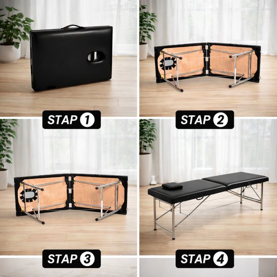 Table de massage Fitby - Table de massage pliante - Table de traitement - Capacité de charge de 200 kg Hauteur réglable (60-80 cm) - 180x60 cm - Noir