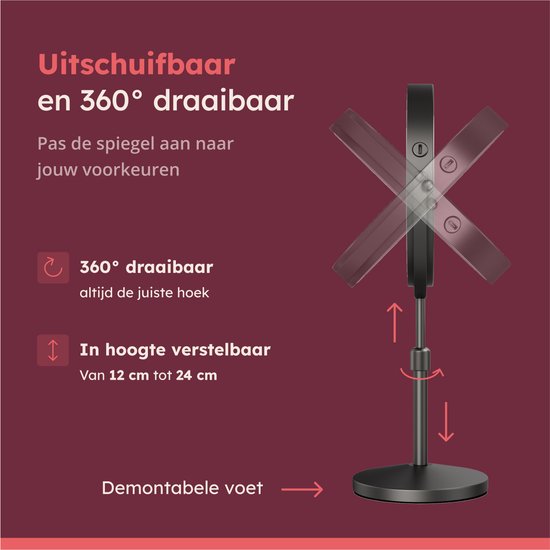 Fraay® Miroir de maquillage avec éclairage LED - grossissement 10x - Miroir grossissant avec lumière - rechargeable - Miroir de rasage - Miroir de salle de bain - noir