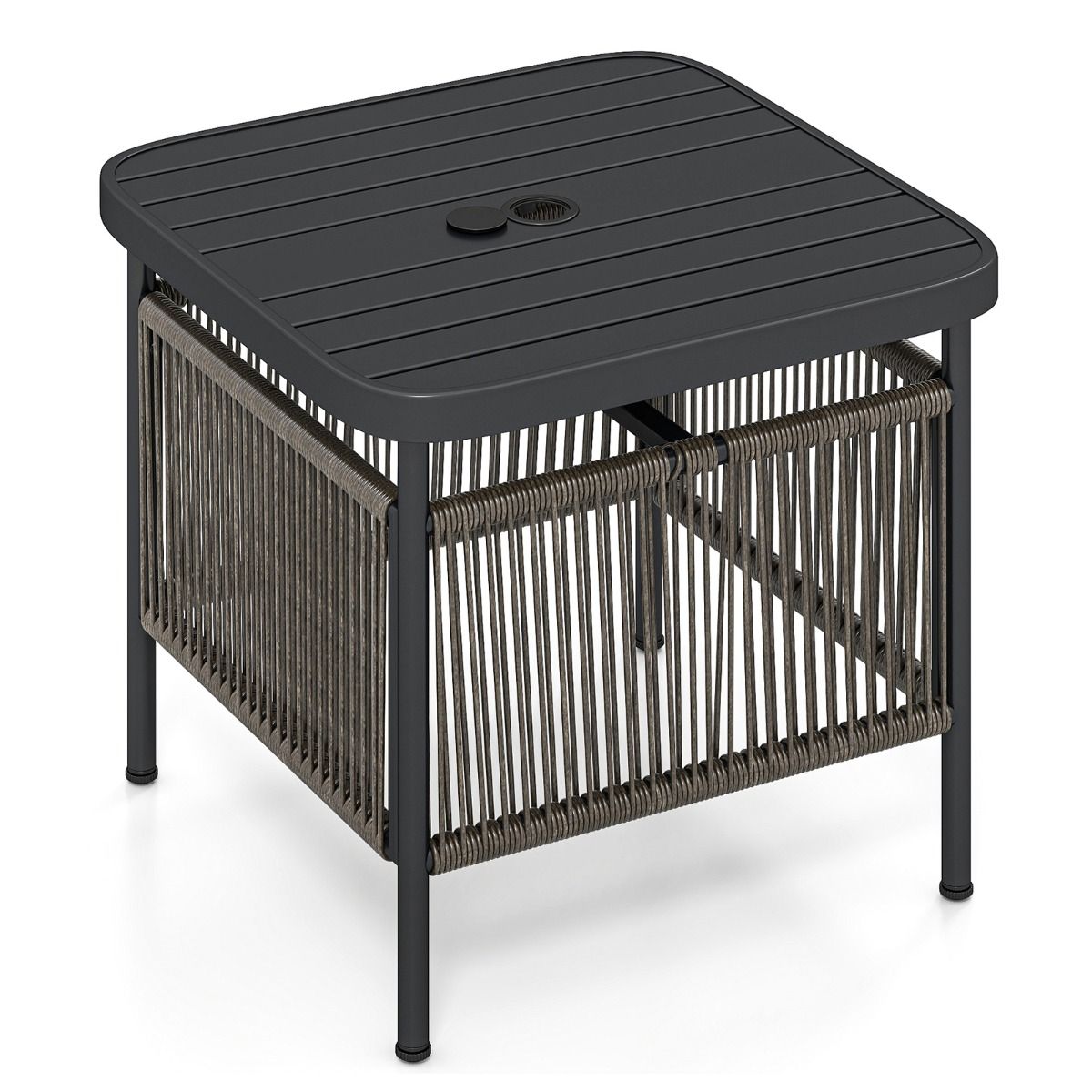 Table d'appoint d'extérieur Coast - en rotin résistant aux intempéries - avec trou pour parasol - noir - 56 x 56 x 49 cm