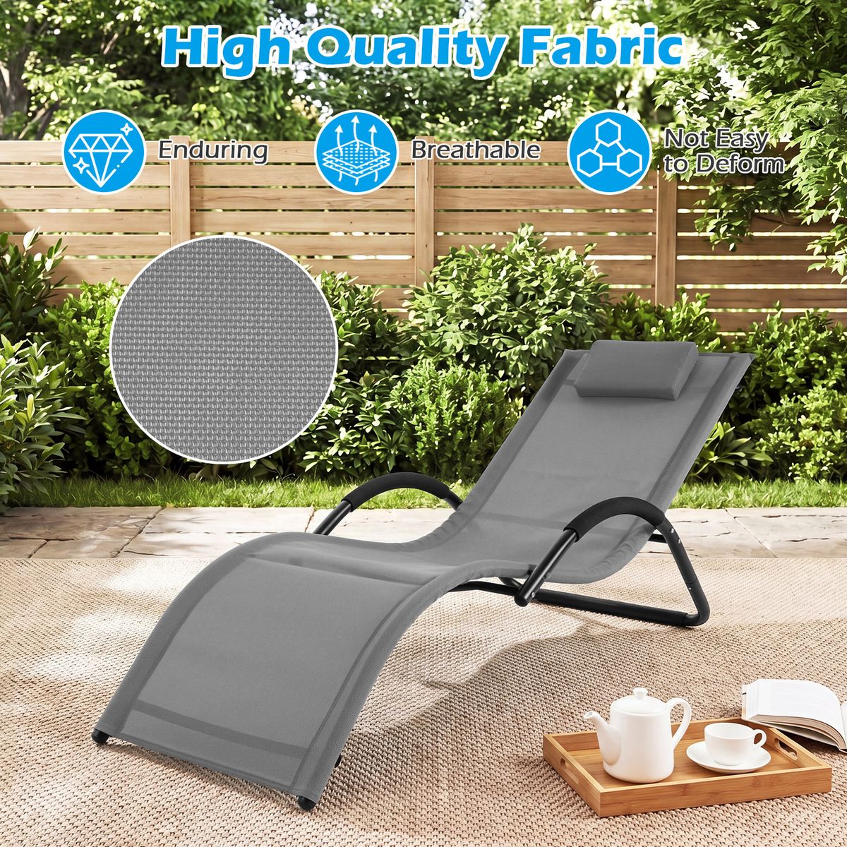 Chaise longue de jardin Coast - conception ergonomique - appui-tête amovible - gris - 1 pièce