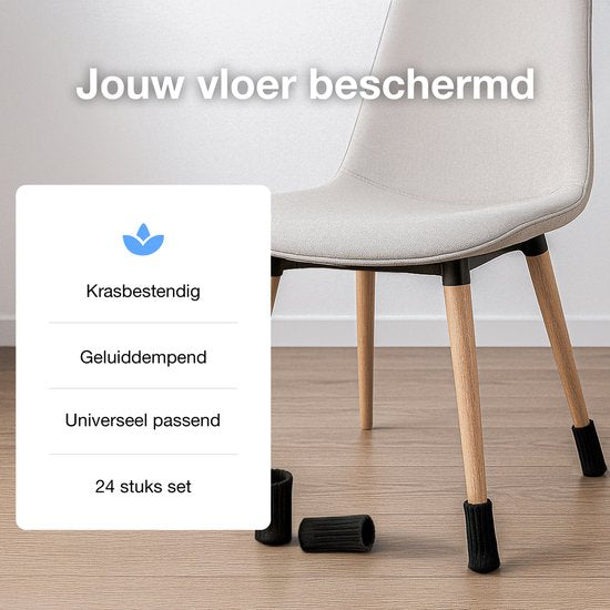 Luft Protège-jambes de chaise - 24 chaussettes - Avec feutre anti-rayures - Protection du sol - Protège-jambes de chaise - Rond - Stretch - Noir - Chaussettes de chaise - Capuchons pour pieds de chaise - Pieds de meuble