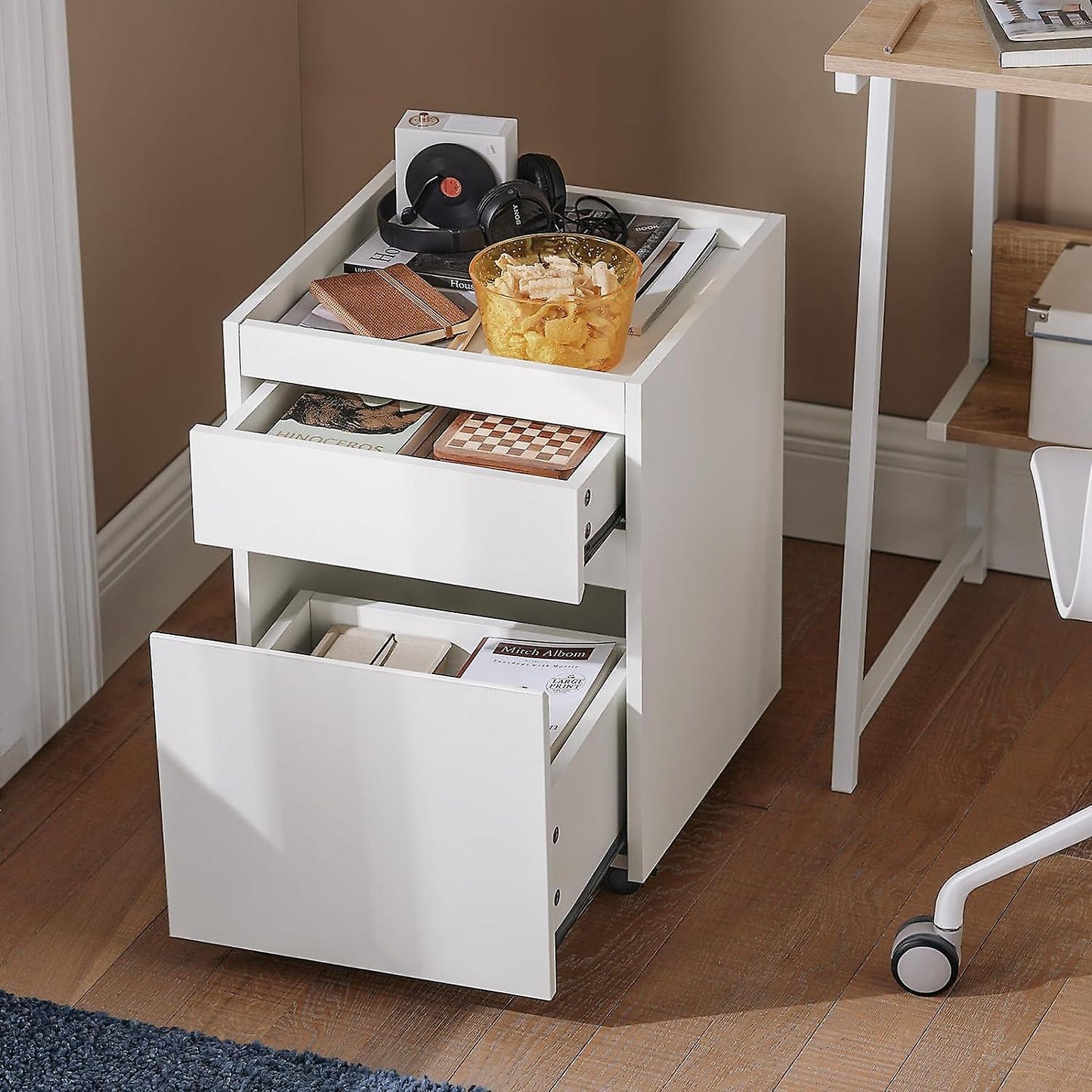 SoBuy Table d'appoint sur roulettes - Max 25KG - Blanc - 40 x 40 x 54 cm