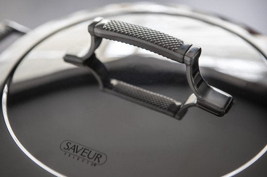 Saveur Selects – Série Voyage - Poêle à frire 30 cm - avec couvercle - Poêle antiadhésive - Acier inoxydable triplex - Compatible avec l'induction et toutes les autres sources de chaleur - Résistante au four jusqu'à 260 °C – Lavable au lave-vaisselle - 10