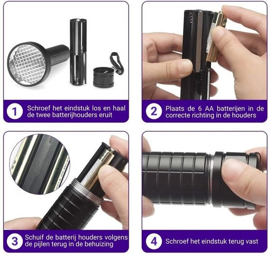 TIKKENS Lampe UV XXL - Lampe de poche UV - 100 LEDs Ultraviolet - Lampe de poche à lumière noire - Détecteur d'urine, de fausse monnaie, d'autres taches - 395nm