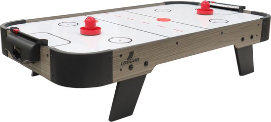 Table de air hockey Cougar Mini – Jeu de air hockey 3 pieds – Table de air hockey compacte pour la maison – Pousseurs et palets inclus – Chêne/gris