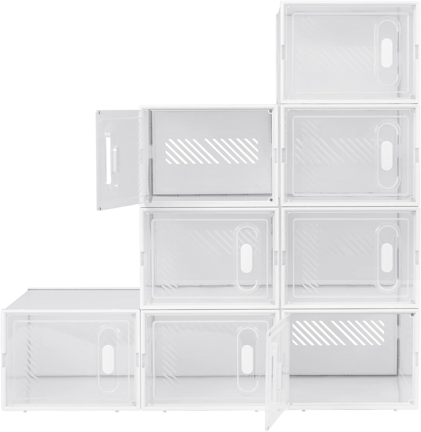Lot de 8 boîtes à chaussures Woltu – Blanc transparent – Boîtes de rangement empilables avec rabat avant – Rangement à chaussures en plastique – 25 x 19 x 35 cm