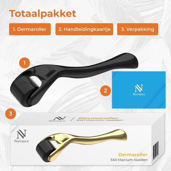 Nuvance Dermaroller - 540 micro-aiguilles de 0.5 mm - Livret inclus - Roller à barbe pour la croissance des poils - Emballage stérile