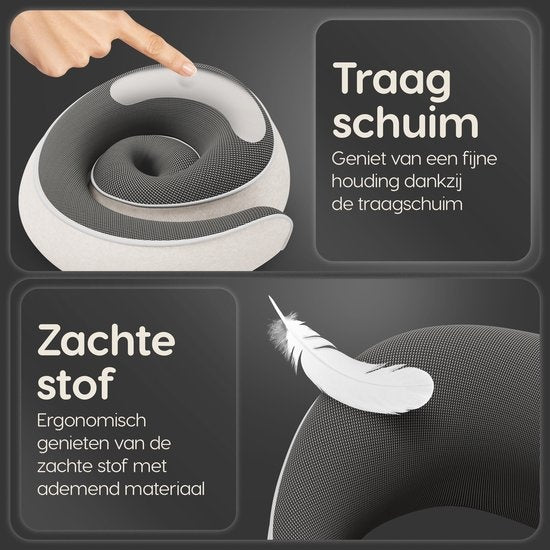 Dymac CloudRest Travel Pillow - Oreiller de cou - Soutien de la nuque - Oreiller de voyage en mousse à mémoire de forme - Comprend un masque pour les yeux et des bouchons d'oreille - Avec pochette de voyage - Beige