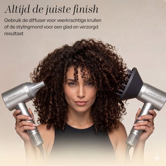 Sèche-cheveux Sansbeauté® avec diffuseur - Boucles - 110 000 tr/min - Sèche-cheveux ionique avec brosse - 3 vitesses - 3 embouts - Sèche-cheveux de voyage - Sèche-cheveux - Kit pour boucles - Sèche-cheveux avec diffuseur - Sèche-cheveux professionnel - 2