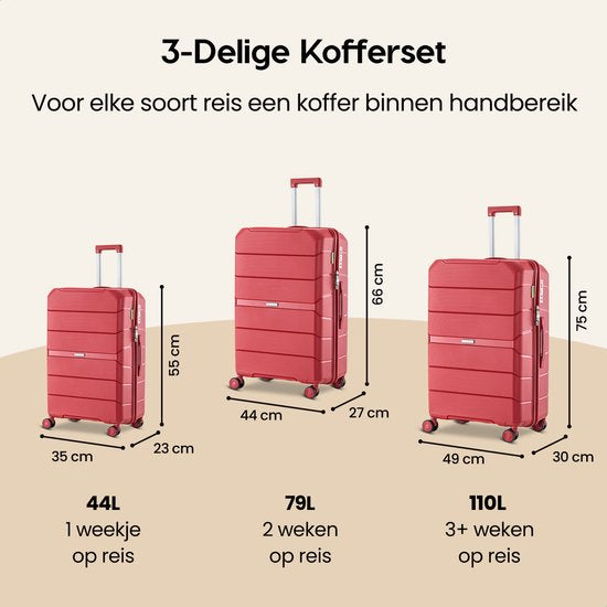 SKYCASES Urban Adventurer - Grande valise de voyage - Verrouillage par numéro - 49x30x75cm - 110L - Valise de voyage avec verrouillage de valise - Roues pivotantes - Rouge V2