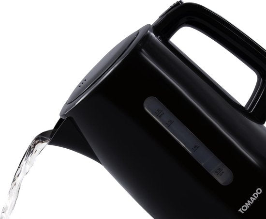 Tomado TWK1701B - Bouilloire en plastique - Noir - Capacité de 1,7 litre - 2200 watts - Indicateur de niveau d'eau