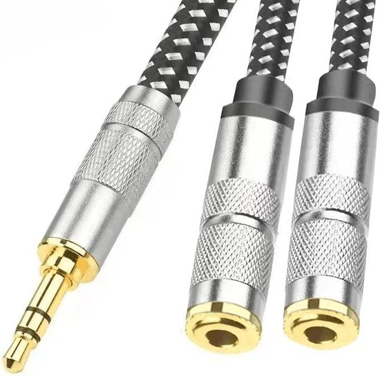 Drivv. Premium Audio Splitter - AUX - Jack Splitter - Audio Splitter 3.5 mm Jack - Male to Female - Grey