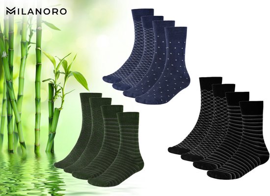 Milanoro - 12 paires de chaussettes en bambou doux pour femmes et hommes - Couleurs foncées - 39-42