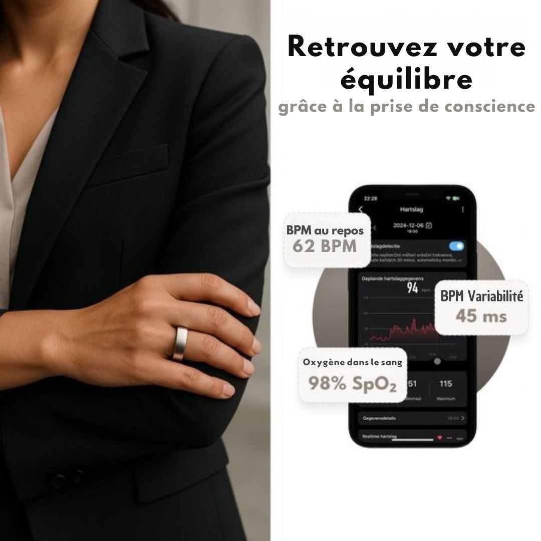 Smart Ring S1 Focus®- Taille 10 - Fréquence cardiaque - Cycle menstruel - Moniteur de sommeil - Performance sportive - Podomètre - IP68 Waterproof - Mesure de l'O2 - Femmes - Hommes - Étui de chargement - Anneau intelligent - Noir