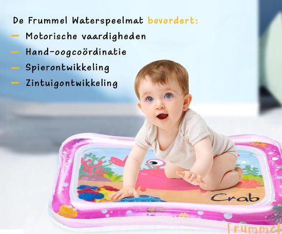 Frummel Water Playmat Baby - Tapis d'eau - Tapis de jeu - Gonflable - Jouets d'eau pour bébé - Cadeau de maternité - Crabe rose