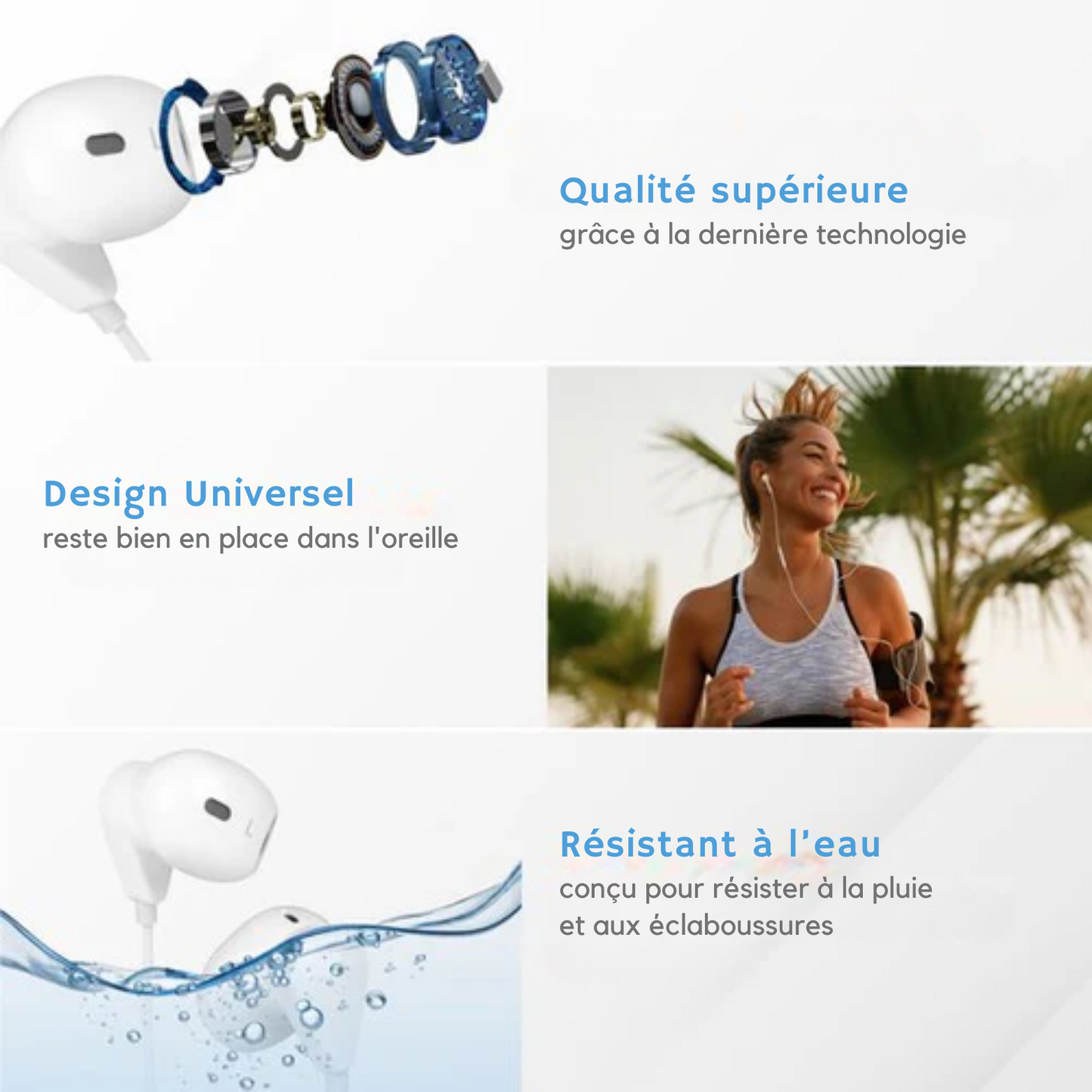 Écouteurs avec fil - Nuvance - Compatibles avec Lightning - Écouteurs intra-auriculaires avec fil - Écouteurs avec fil et microphone - Blanc