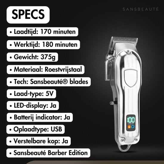 Tondeuse professionnelle sans fil + cape de barbier - Tondeuse pour hommes - Sansbeauté® - Cheveux Hair - Tondeuse à cheveux - Machine à cheveux pour coiffeurs - Tondeuse à cheveux - Tondeuse à barbe - Appareil de coupe - Barber Hair Clipper - Barber Trim