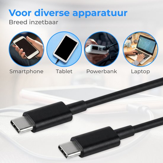 Câble USB-C Nuvance - 100 W - USB-C vers USB-C - 3 mètres - Câbles USB-C - Chargeur rapide - Transfert de données à 480 Mb/ps - Chargeur USB-C - Noir