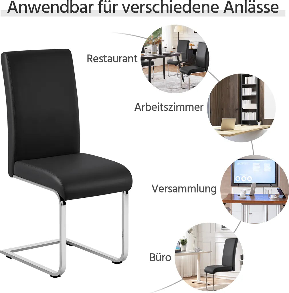 Yaheetech Chaises de salle à manger Lot de 2 Noirs - Faux cuir et structure métallique - 41,5 x 55 x 103 cm