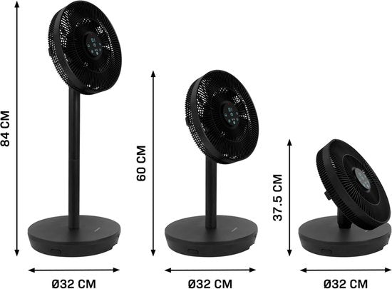 VONROC BREEZE Wireless Fan - Très silencieux (<44 dB) - 24 vitesses - léger et portable - 3 modes de ventilation : Naturel, Sommeil, Normal - Modulaire : ventilateur de table et ventilateur de sol - Ecran tactile de luxe - Télécommande incluse - Noir