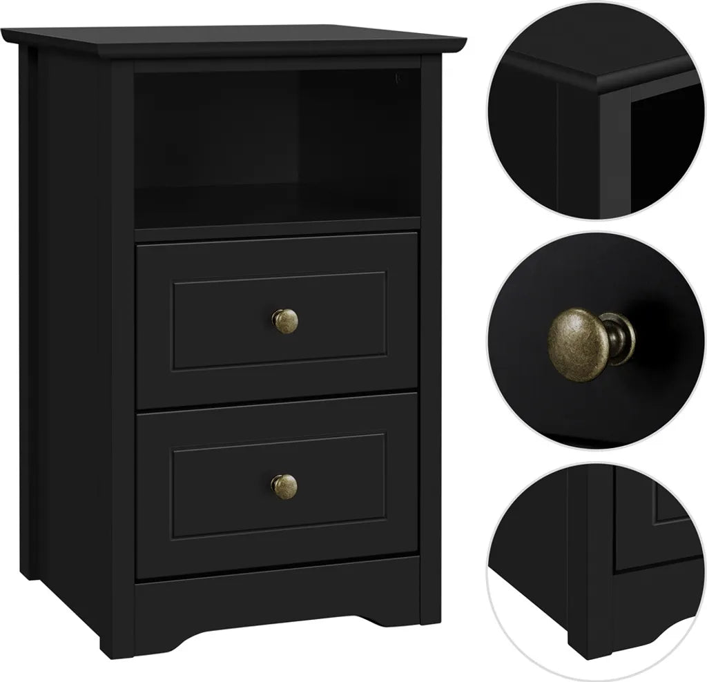 Table de chevet Yaheetech avec 2 tiroirs et un compartiment de rangement - Noir - 40 x 35 x 60 cm