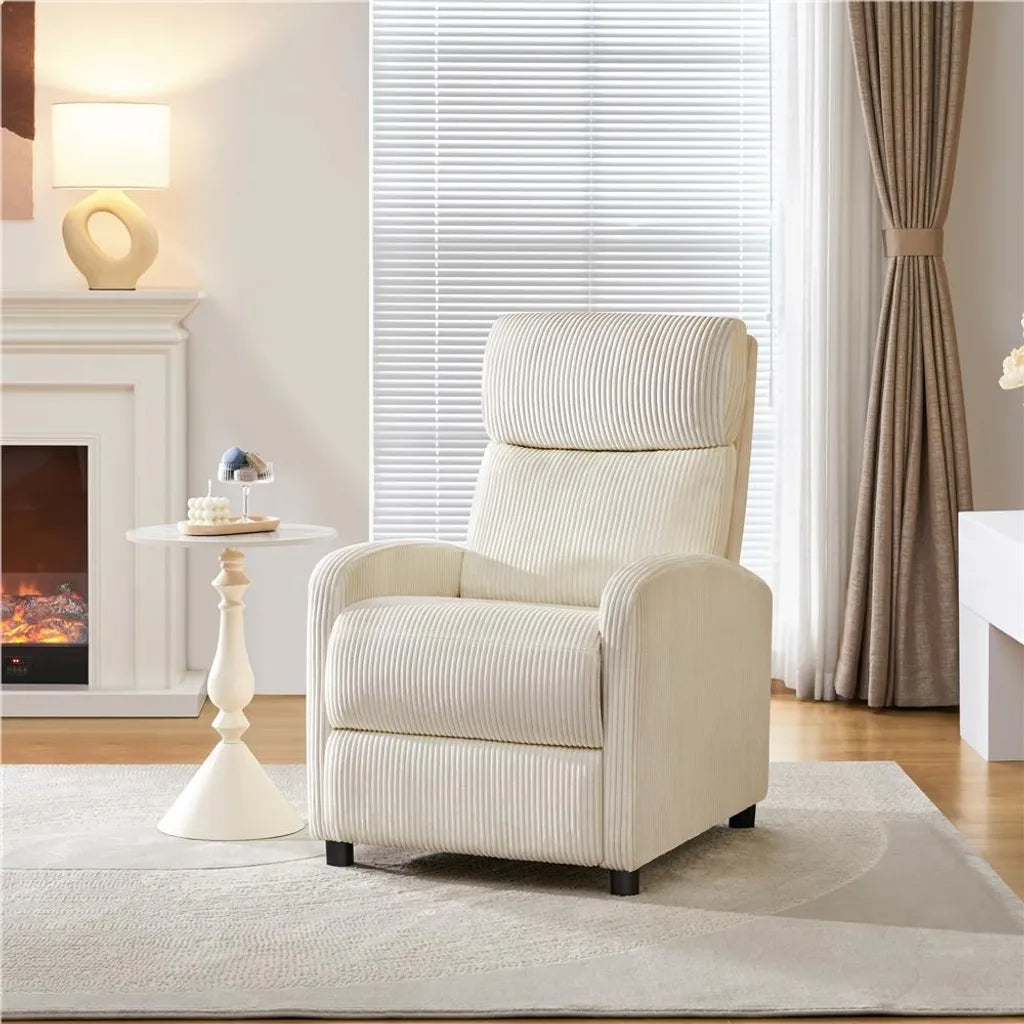 Fauteuil de détente Yaheetech en tissu cordé avec repose-pieds réglable - Beige - 61,5 x 87 x 99 cm - Poids max. : 120 kg