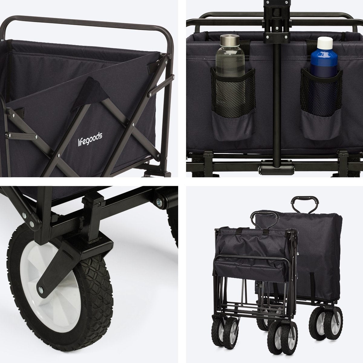 Chariot pliable à roulettes - LifeGoods - 84 x25x45 cm - MAX 70kg - noir