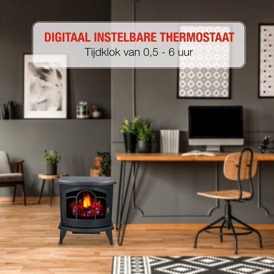 Alpina Electric Vicenza - Cheminée d'ambiance - Télécommande et minuterie - Flammes LED - 2000W - Noir - Avec chauffage