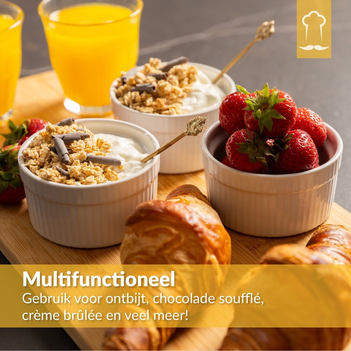 Chefarone Bols à crème brûlée - 6 mini bols à four - bols ramequins en céramique - bols à soufflé 200 ML - cuisiner avec les enfants - bols à dessert - blanc