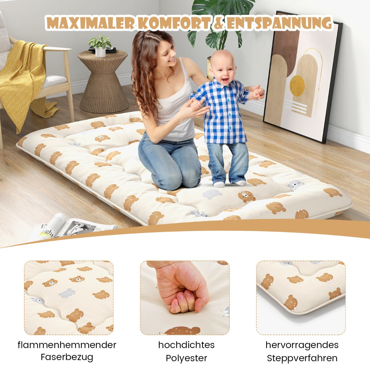 Matelas Futon Coast avec housse amovible et sac de transport - 90 x 200 cm - Crème