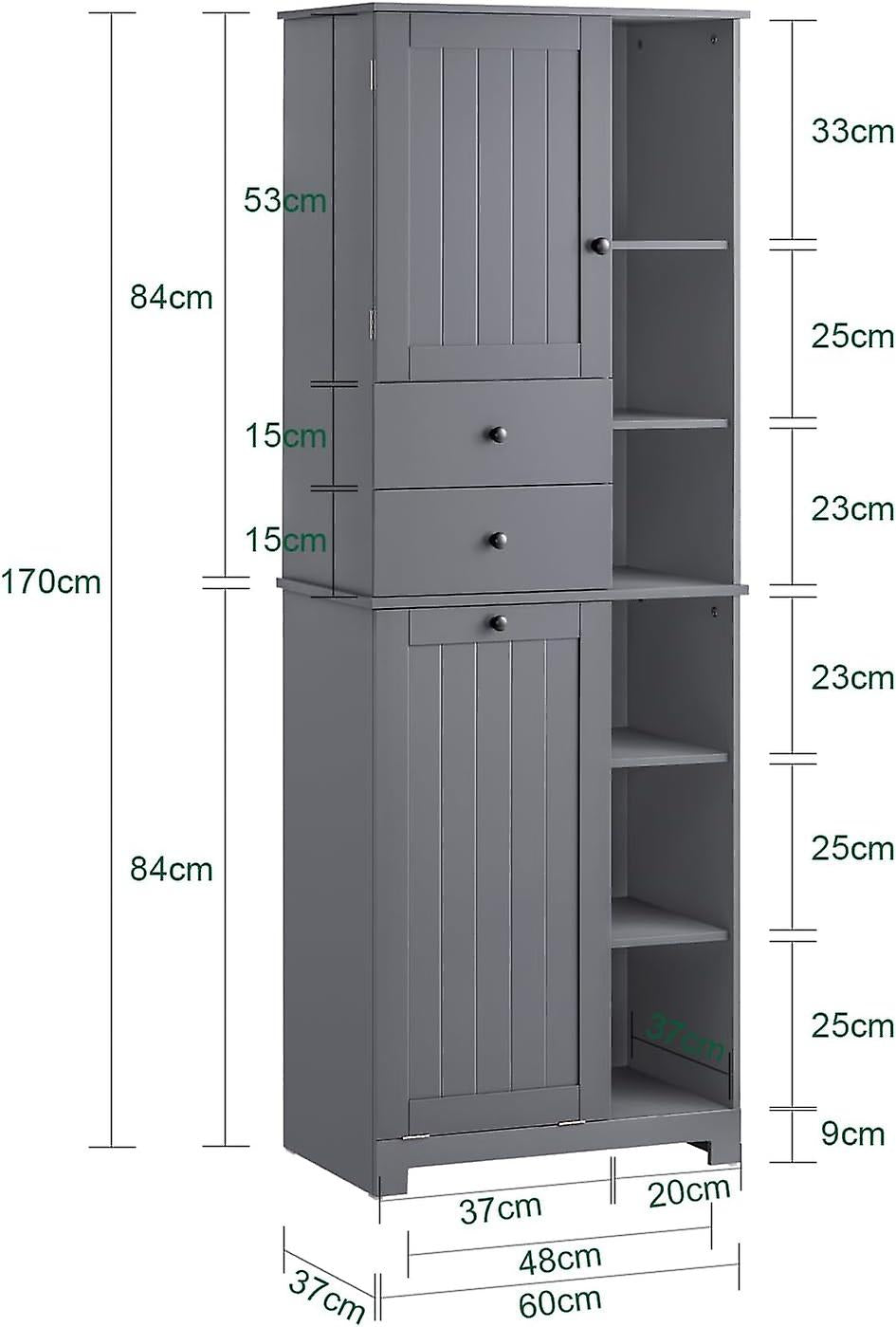 Sobuy Armoire de salle de bain avec panier à linge - Noir - 60x37x170 cm