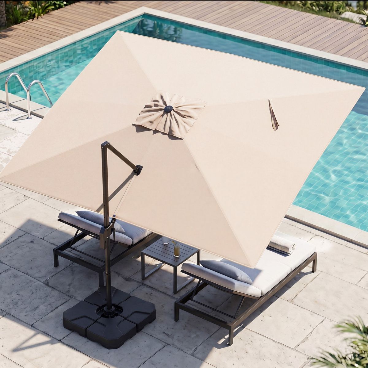 Parasol rectangulaire Coast - pied à pédale et manivelle - 300 x 390 cm - beige