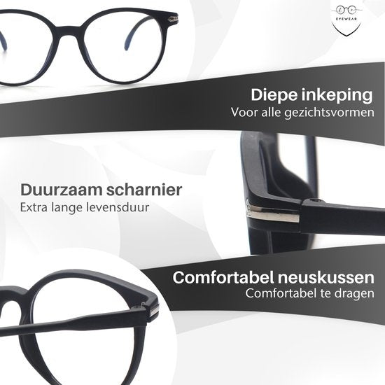 LC Eyewear Display Glasses - Lunettes à lumière bleue - Etui à lunettes inclus - Unisexe - Noir mat