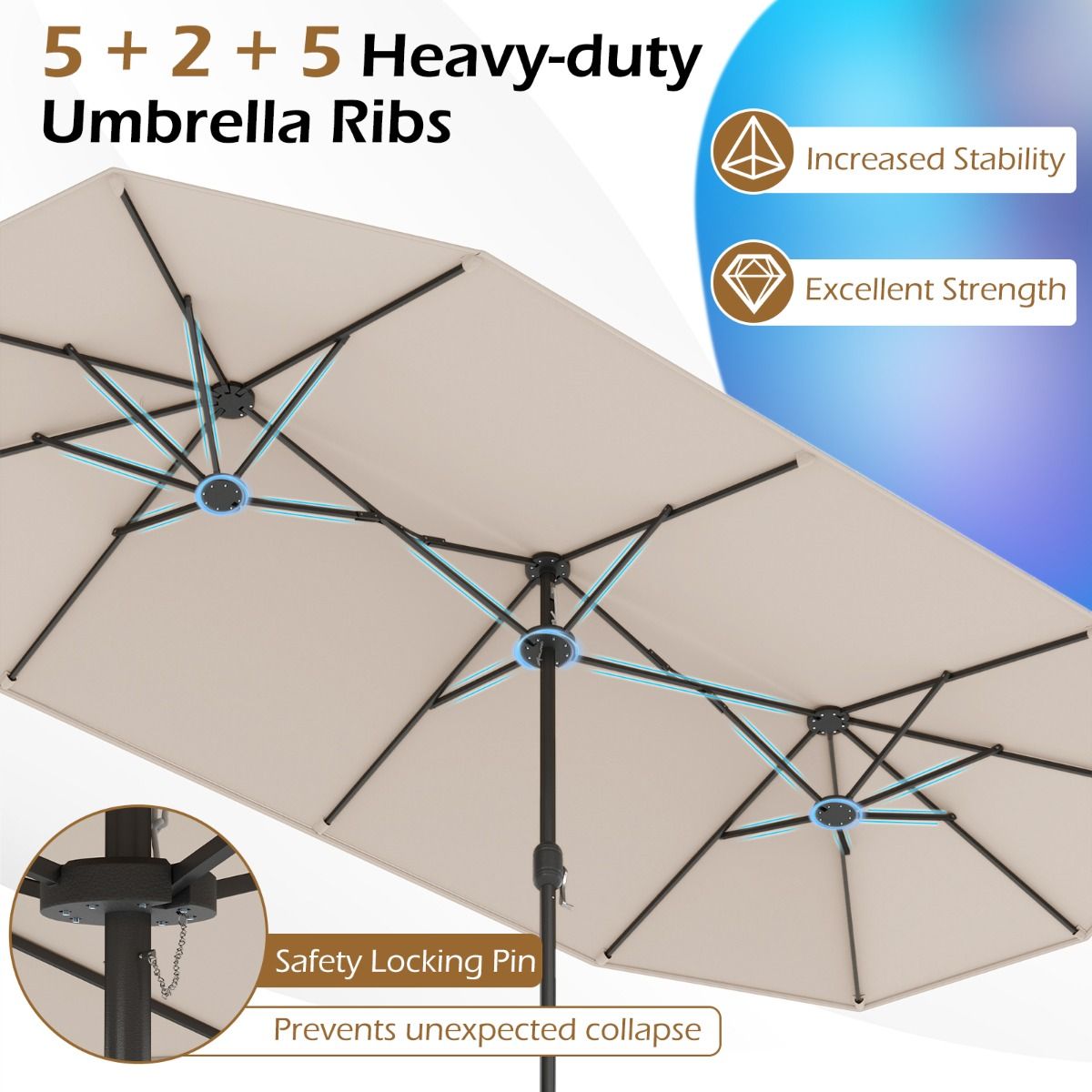 Parasol de terrasse double Coast - très grand format - avec manivelle et pied lesté - beige 400 x 212 cm