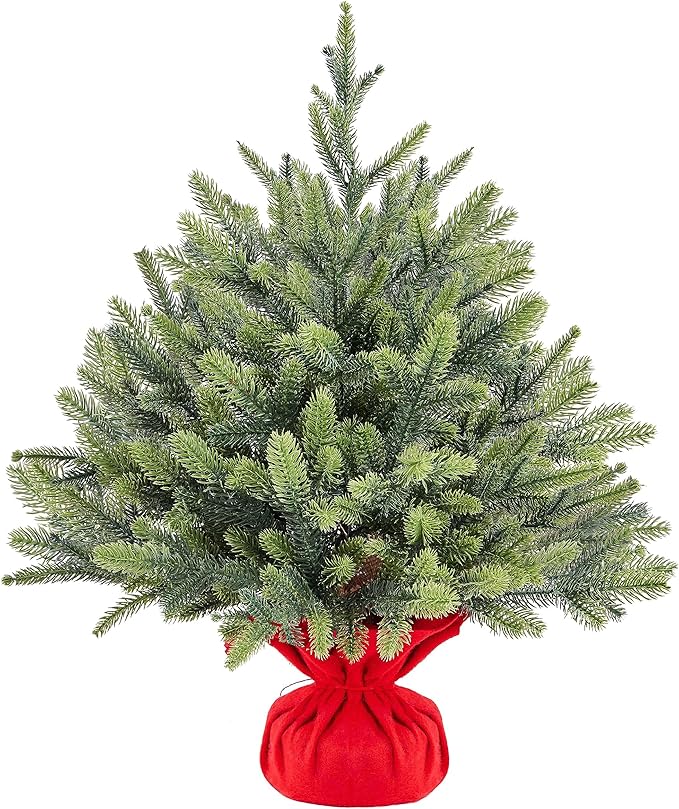 Mini sapin de Noël artificiel Yaheetech 61 cm - Vert - Sapin de Noël de table avec socle en ciment et 62 branches en PE