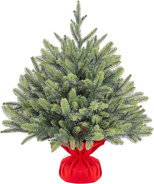 Mini sapin de Noël artificiel Yaheetech 61 cm - Vert - Sapin de Noël de table avec socle en ciment et 62 branches en PE