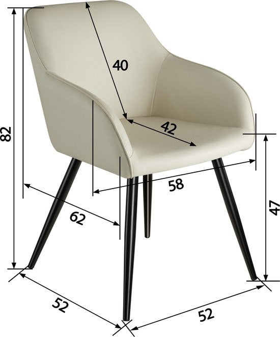 tectake® - Chaise Marilyn tissu crème/noir