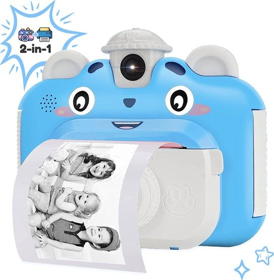 AyeKids Instant Print Kids Camera - Mini imprimante thermique - Imprimante photo - Comprend 3 rouleaux et 12 marqueurs de couleur - Bleu