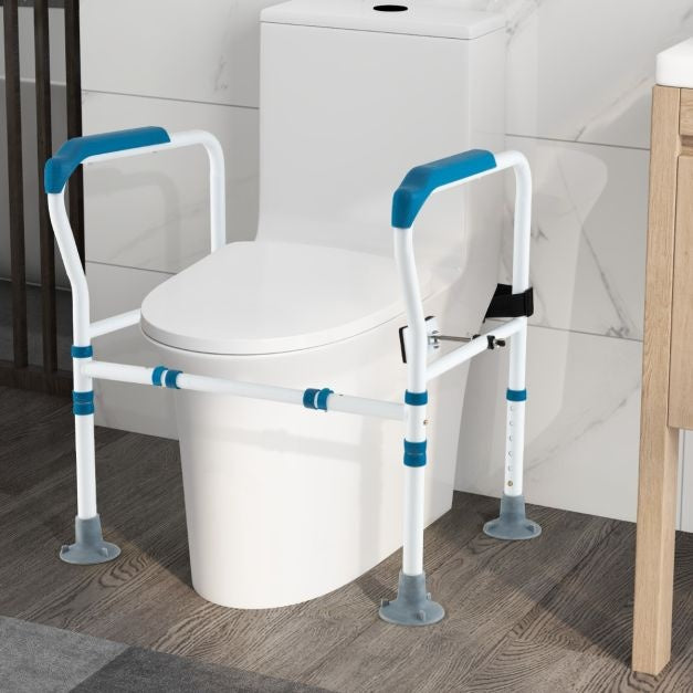 Coast - Support de toilette - Réglable dans 6 directions, Antidérapant, Seniors - L 62-68 x H 65,5-78 cm - Acier au carbone/HDPE - Bleu/Blanc