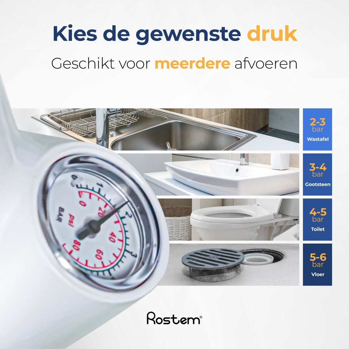 Déboucheur de toilettes & lavabo Rostem, haute pression, Blanc