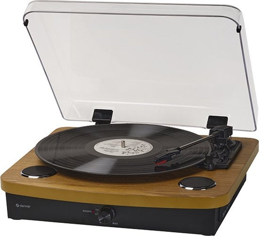 Denver Record Player Dual Bluetooth - Haut-parleurs intégrés - USB - Rétro - Bois - VPL230LW