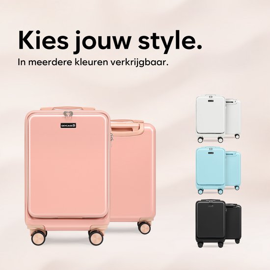 Skycases Hand Luggage Suitcase 35L - Lightweight Trolley - Spinner Wheels - TSA Lock and Laptop Compartment - Travel Suitcase with Handy Front Pocket - 55 cm - Pink