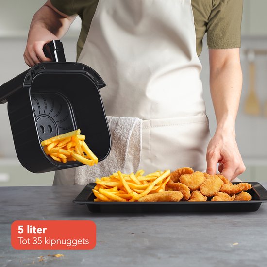 KitchenBrothers Airfryer XL - 5L - 1500W - Friteuse à air chaud - 80ºC à 200ºC - 8 Programmes de cuisson - Noir