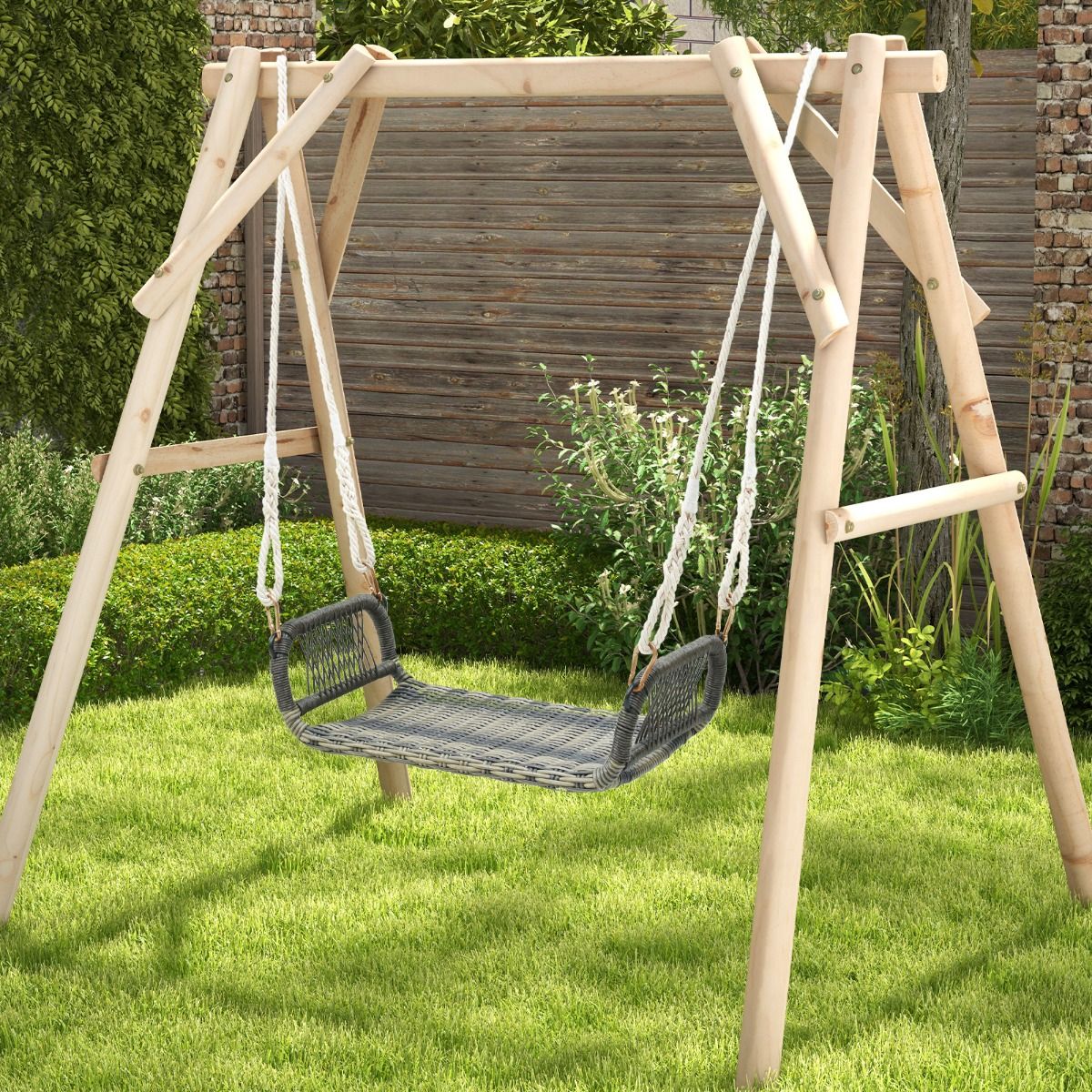 Balançoire de véranda en rotin Coast Curved - 69x37x21.5 cm - Brun mixte - 2 cordes en chanvre incluses